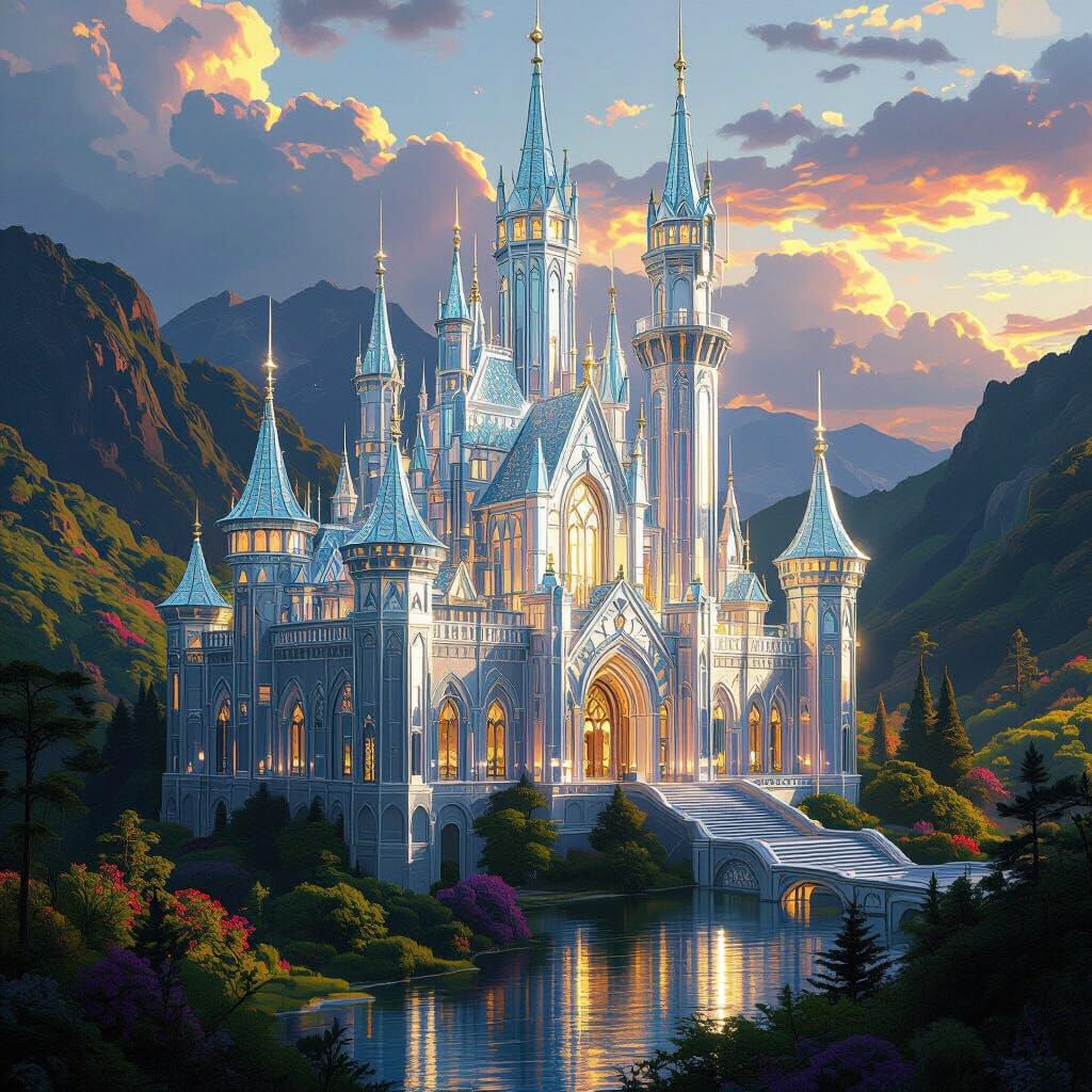 Majestic Glass Castle in Detailed Matte Painting Style