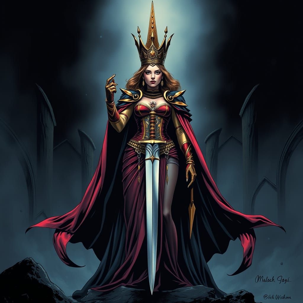 Regal Queen with Blade: Comic Book Art