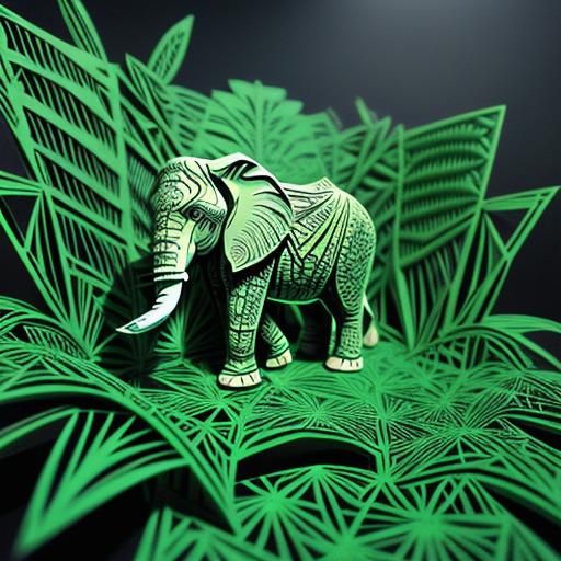 Pop Art 3D Kirigami Elephant in Jungle