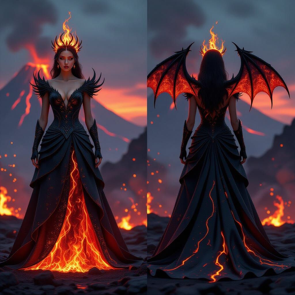 Obsidian Flame Princess with Fiery Dragon Wings