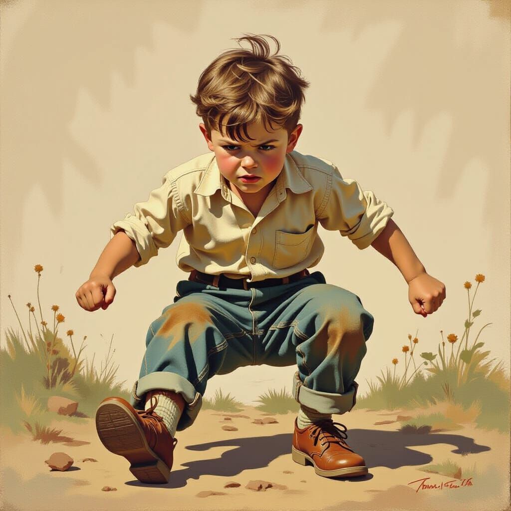 Boy's Temper Tantrum in Classic Art Style