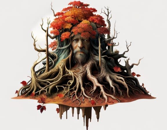 Autumnal Forest Scene in Maximalist Style