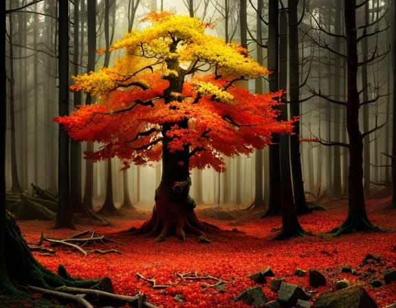 Autumn Forest Artwork in Detailed Triadic Colors