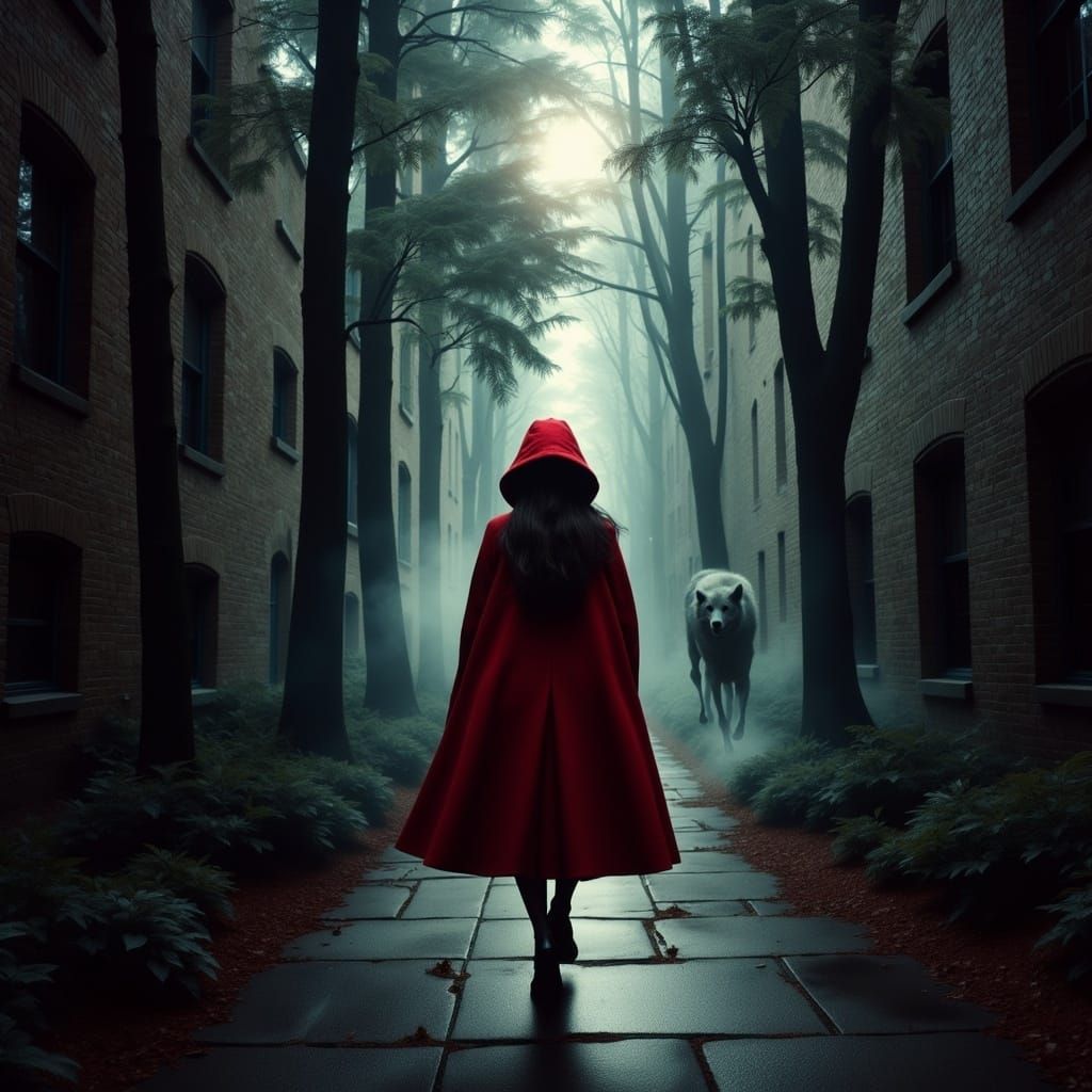 Dark Urban Fairy Tale: Red Riding Hood Meets the Hungry Wolf