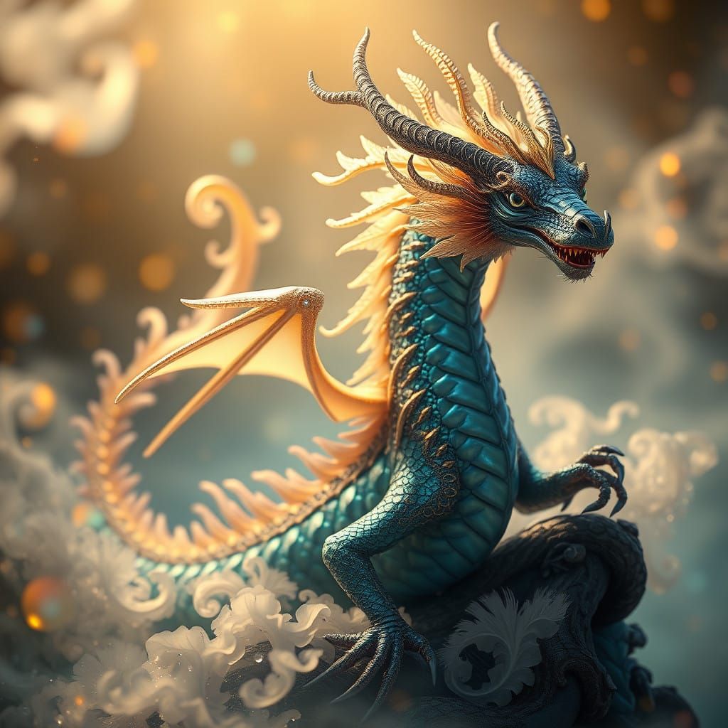 Whimsical Sea Dragon in Iridescent Mist, Inspired by Fantasy...
