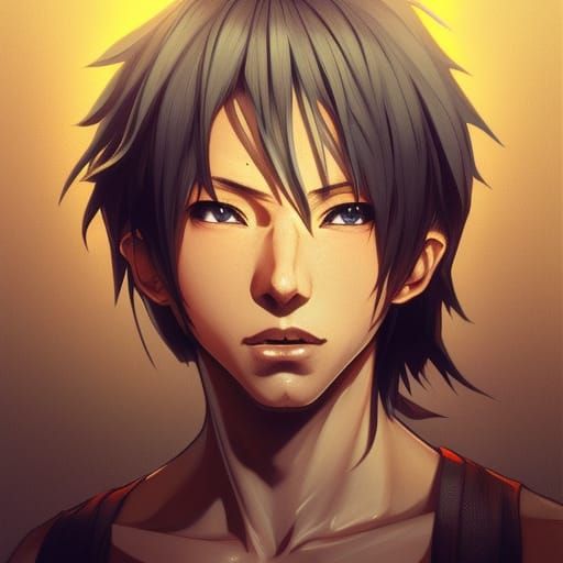 Anime Style Portrait of a Hot Guy with Abs