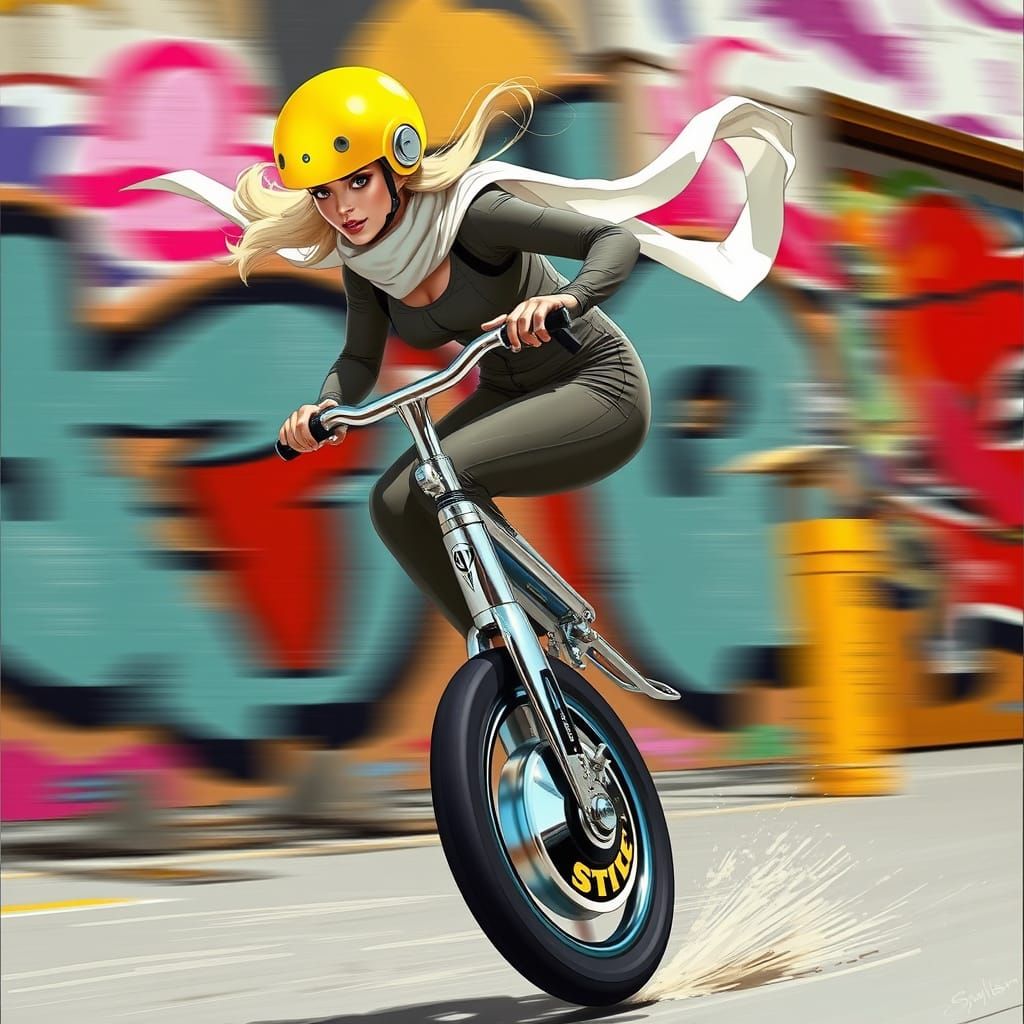 Suzie's Unicycle Ride in Futuristic Style