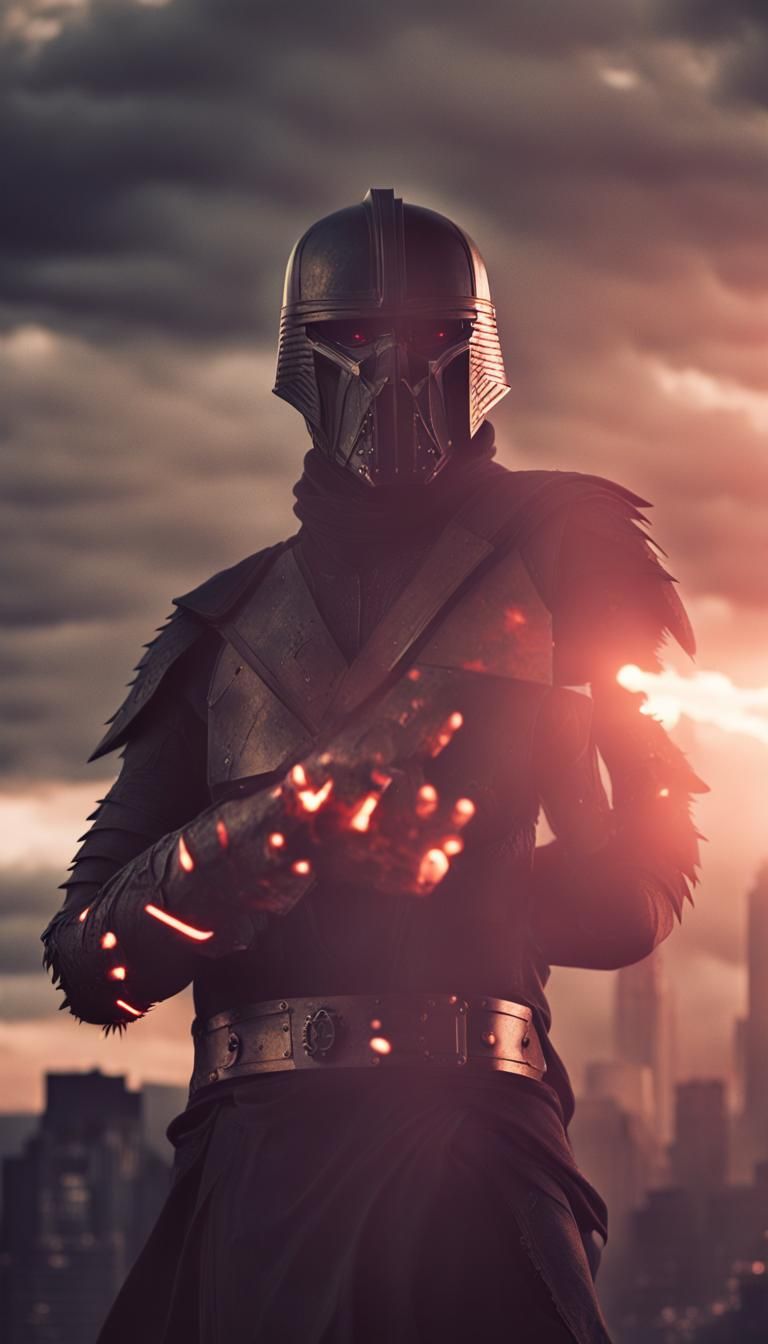 Sith Warrior Unleashes Force Lightning in Ruined City