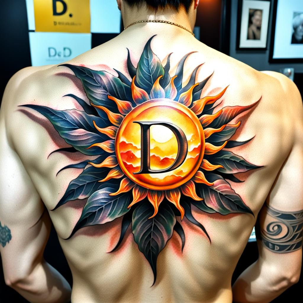 Realistic 3D Sun Tattoo on Back