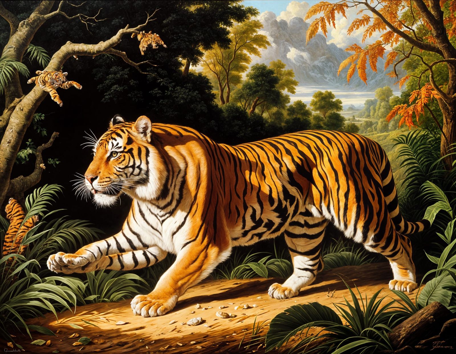 Striking Tiger Oil Painting in Action