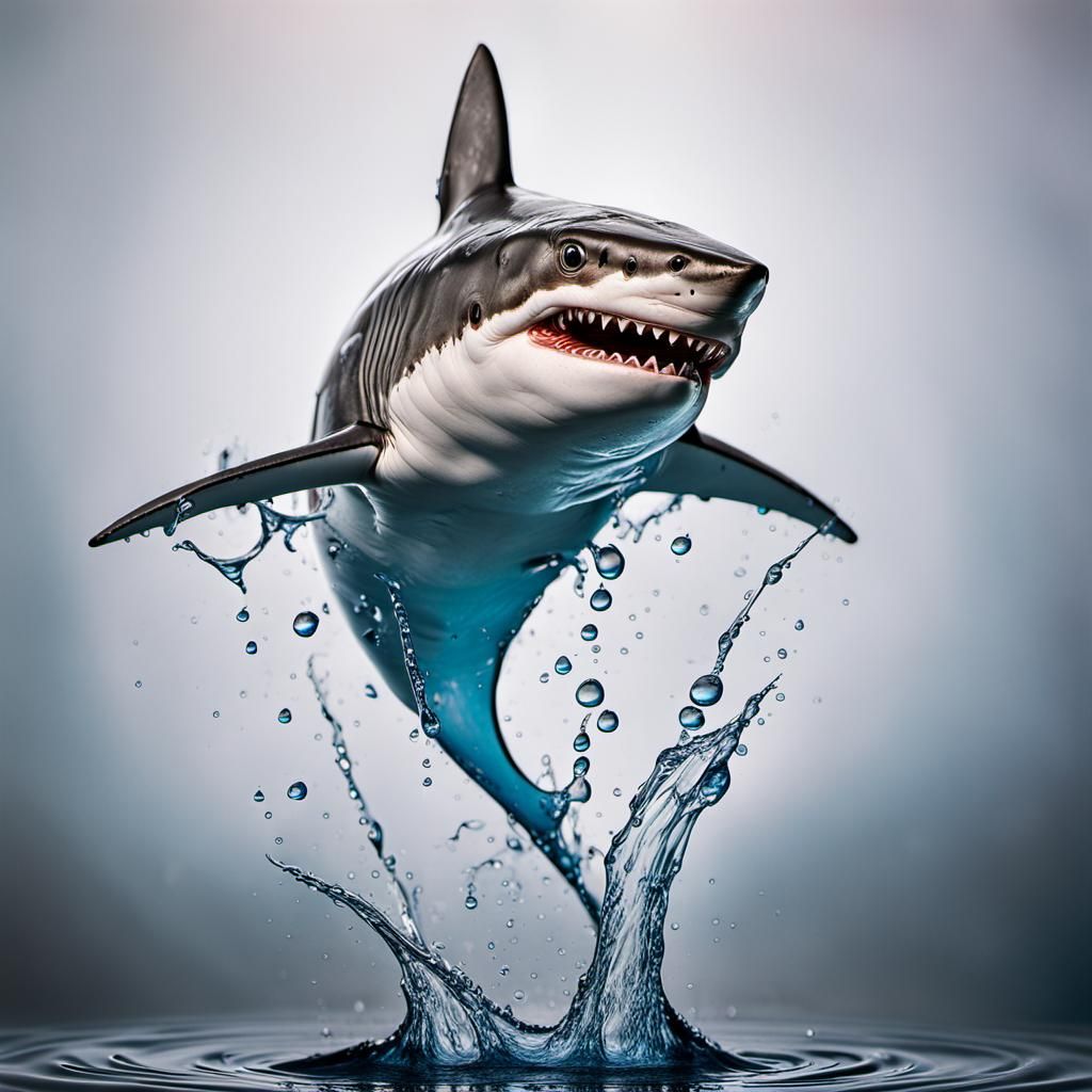 Water droplets morphing into a shark