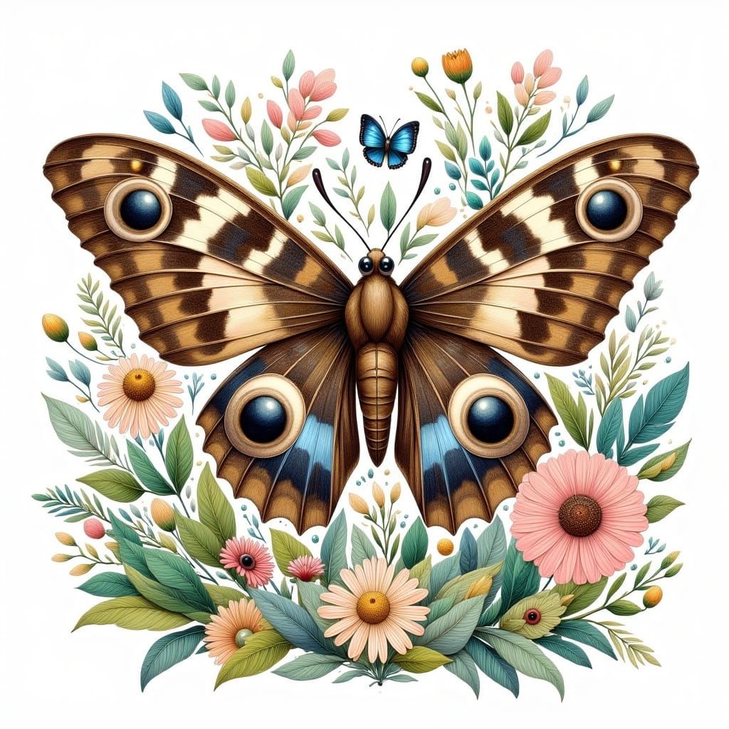 Ethereal Privet Hawk Moth in Vibrant Botanical Wonderland