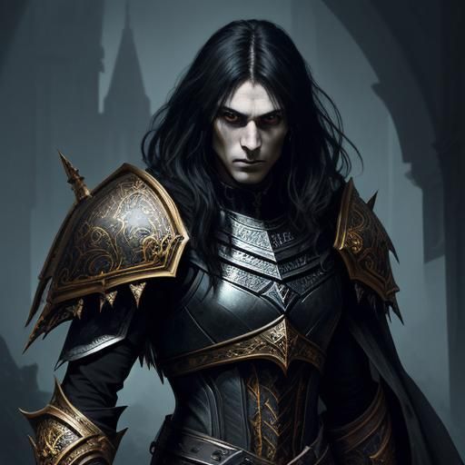 Dark Fantasy Paladin with Warhammer in Gothic Castle