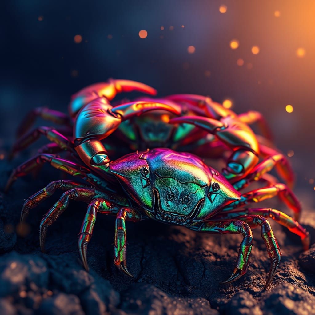 Iridescent Crabs in Fantasy Art Style