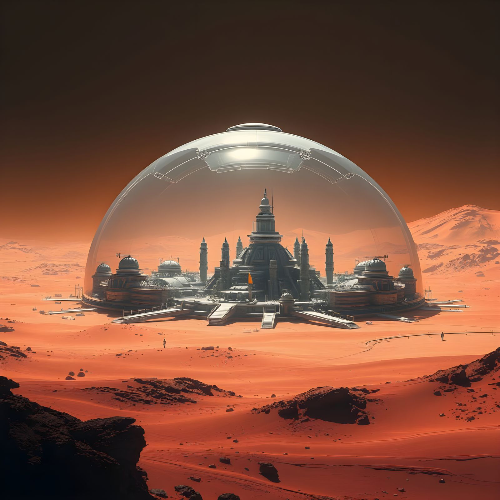 Mars Colony Dome Cityscape