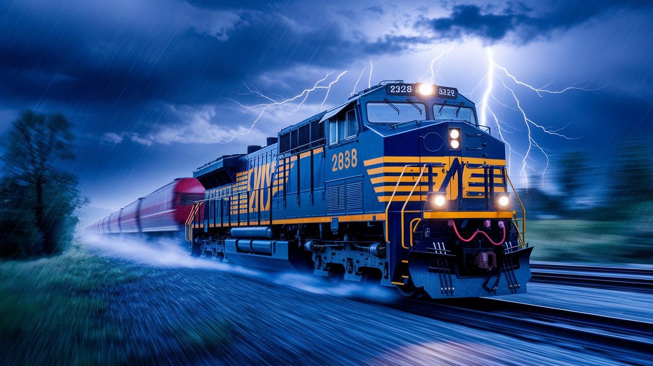 Dramatic Storm Train Chase in Cinematic Style