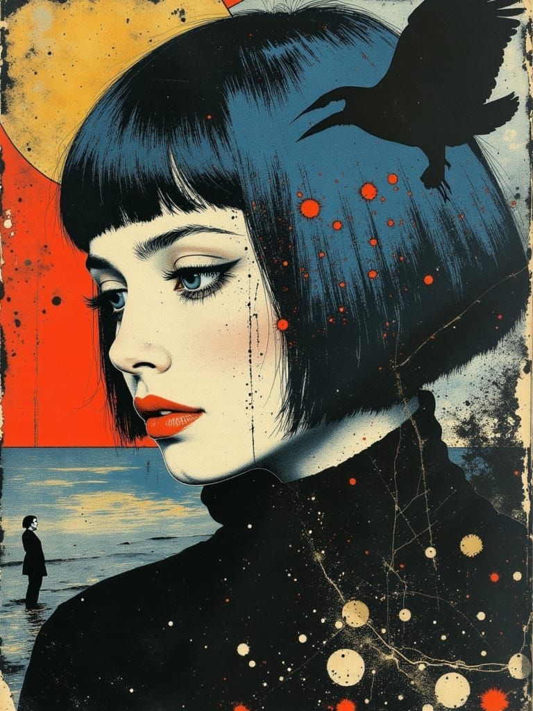 Surrealist Portrait of a Young Woman in Burnished Gold and D...