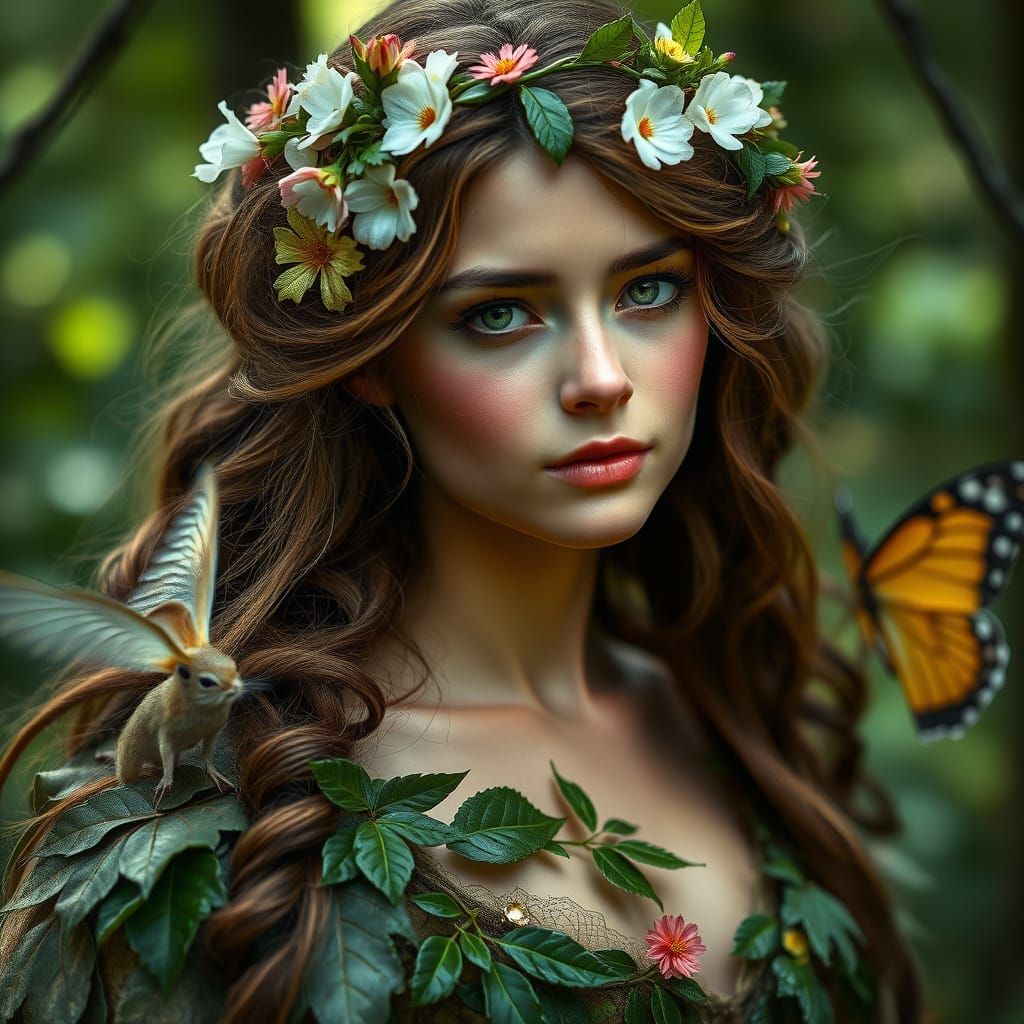 Whimsical Forest Princess in Ethereal Landscape