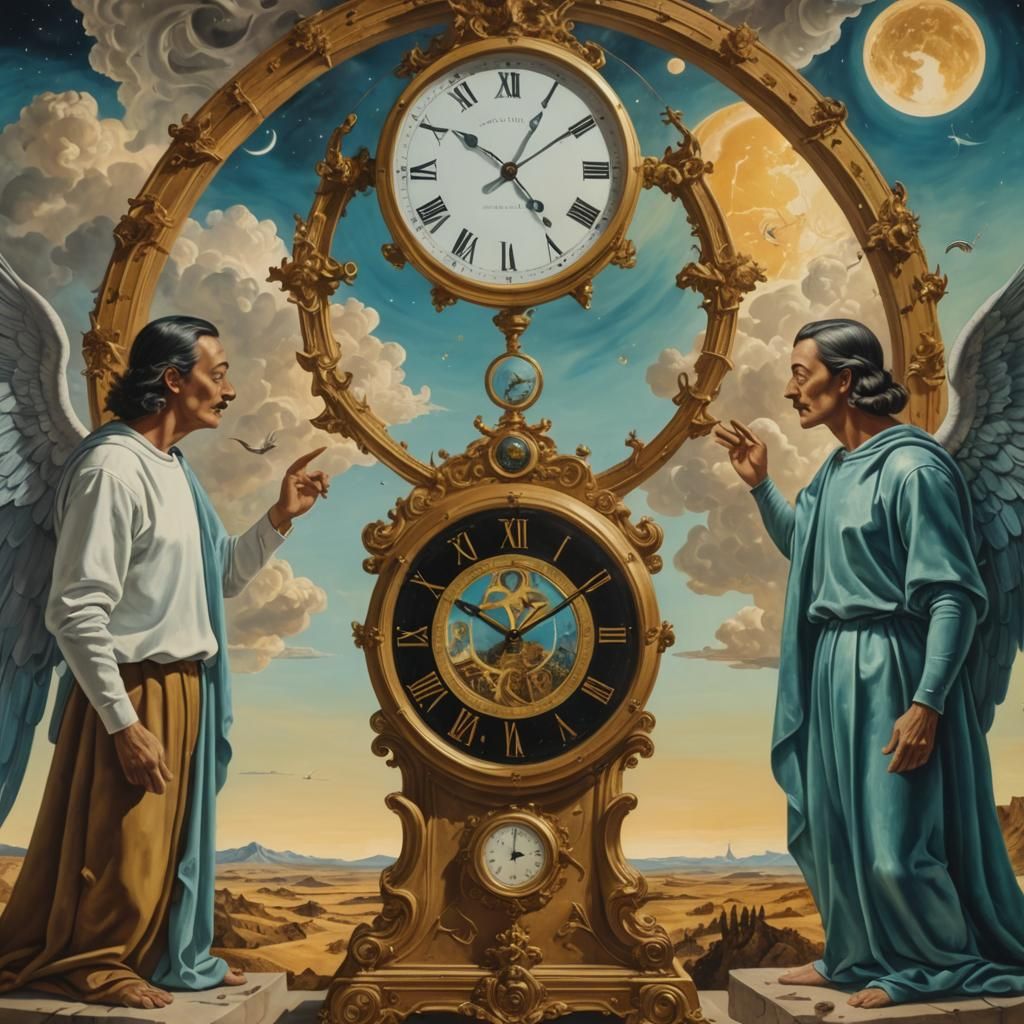 Angels Gazing at a Surreal Clock, Astral Illustration