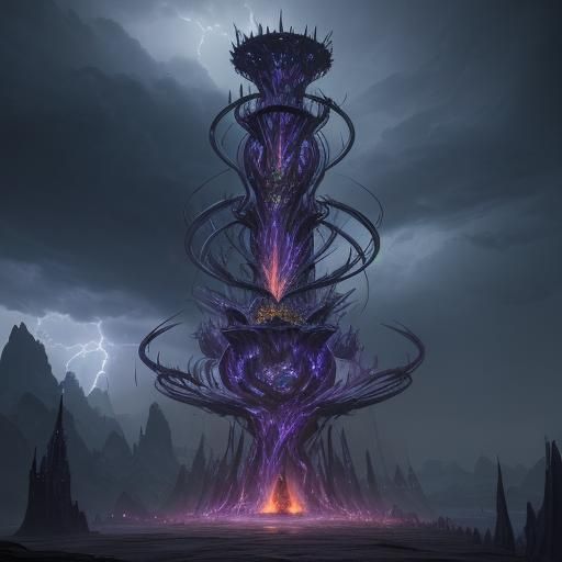 Dark Magic Lightning Ball Tower in Detailed Matte Style