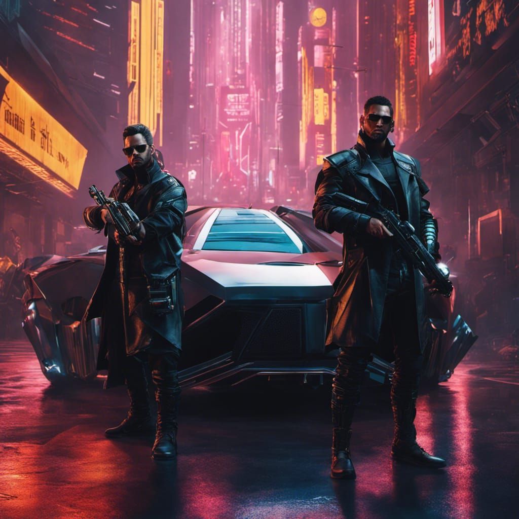 Cyberpunk Goons Guarding Futuristic Limo