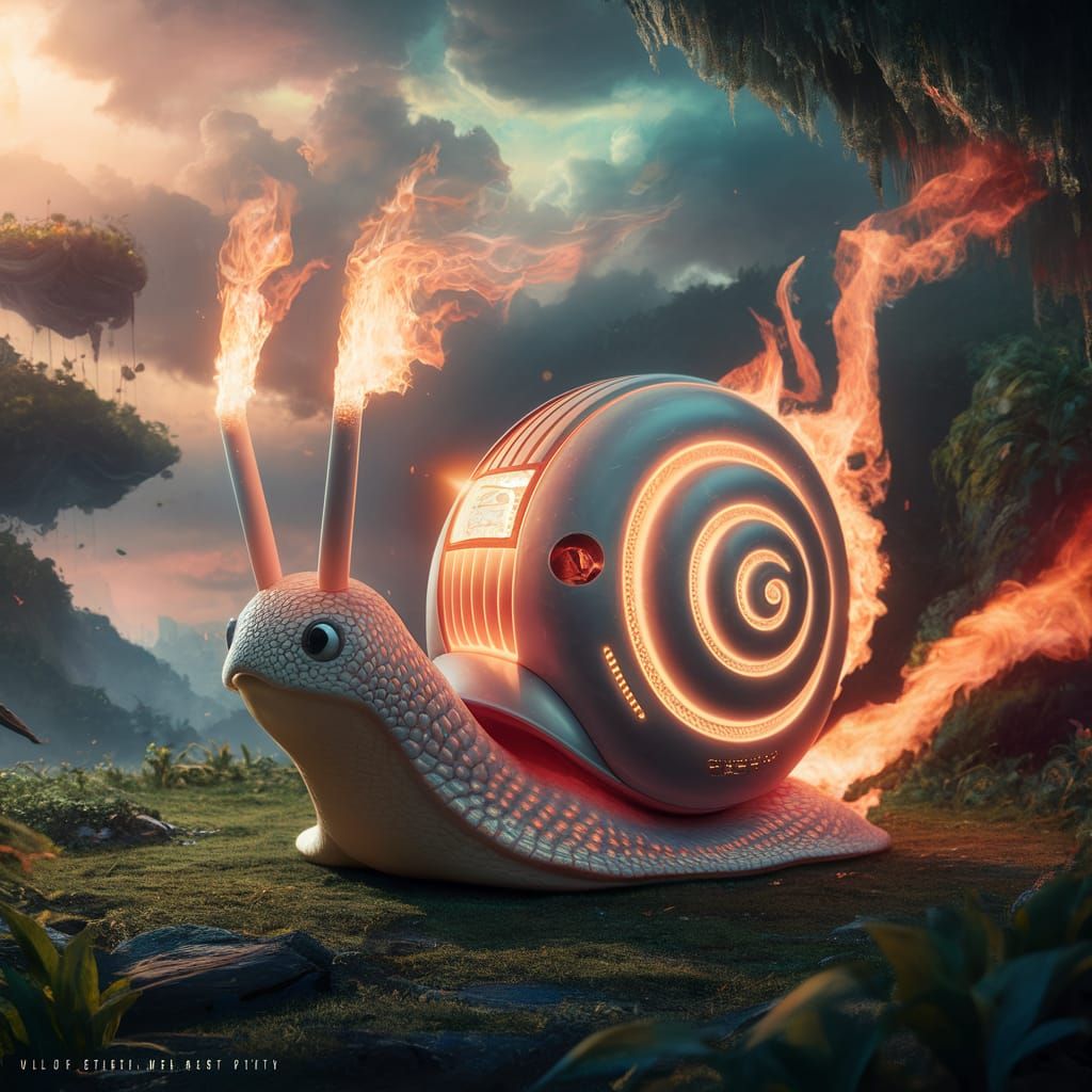 Futuristic Wireless Router Snail in Anime Fantasy World