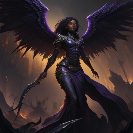 African American Angel in Underworld: Dark Fantasy Art