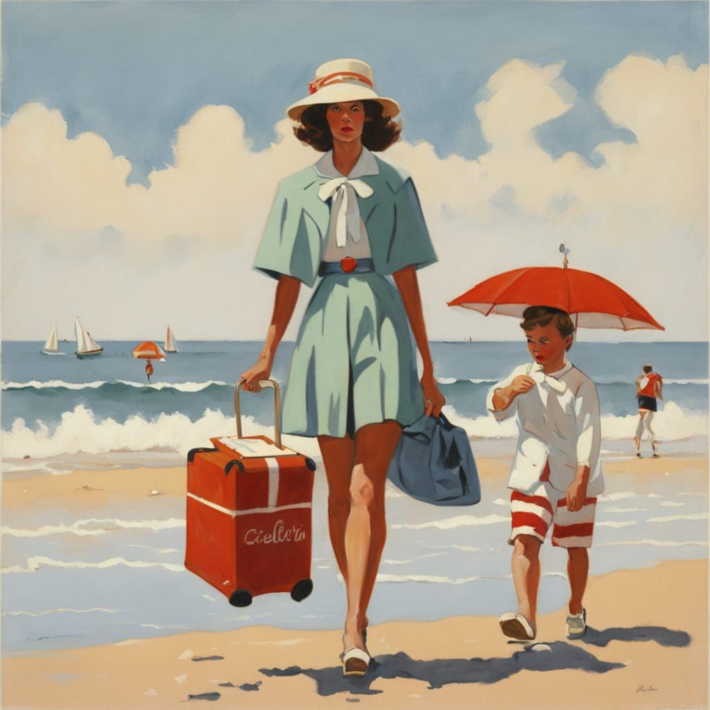 Beach Scene in Vettriano Style with Mint Palette
