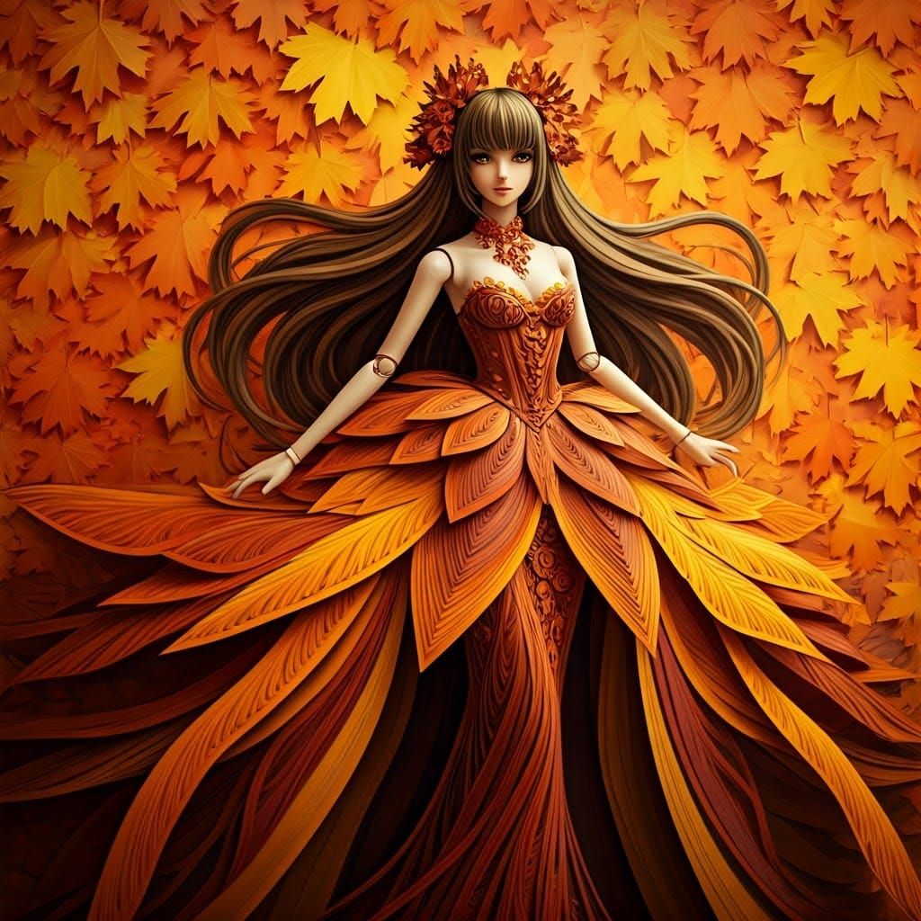 Autumn Paper Doll in Haute Couture Gown