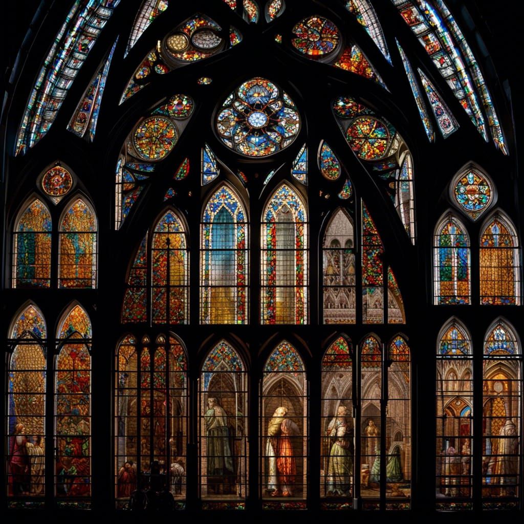Majestic Gothic Cathedral Stained Glass Window