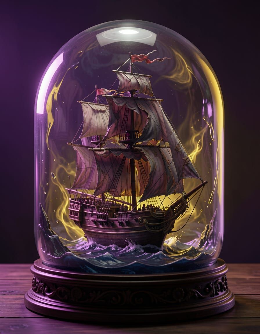 Dark Fantasy Sailing Ship in a Bottle