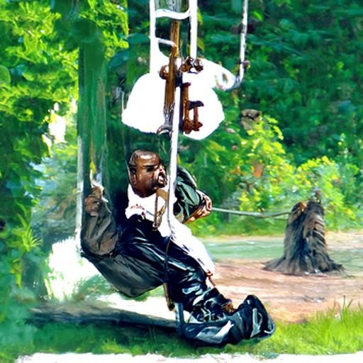 Kanye West on a Swing as Oil Painting