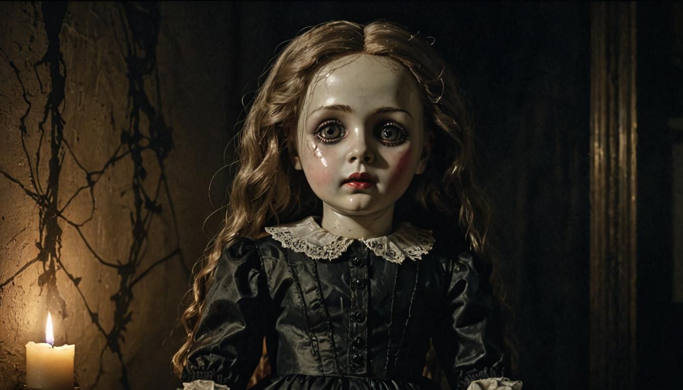Gothic Victorian Porcelain Doll in Candlelight