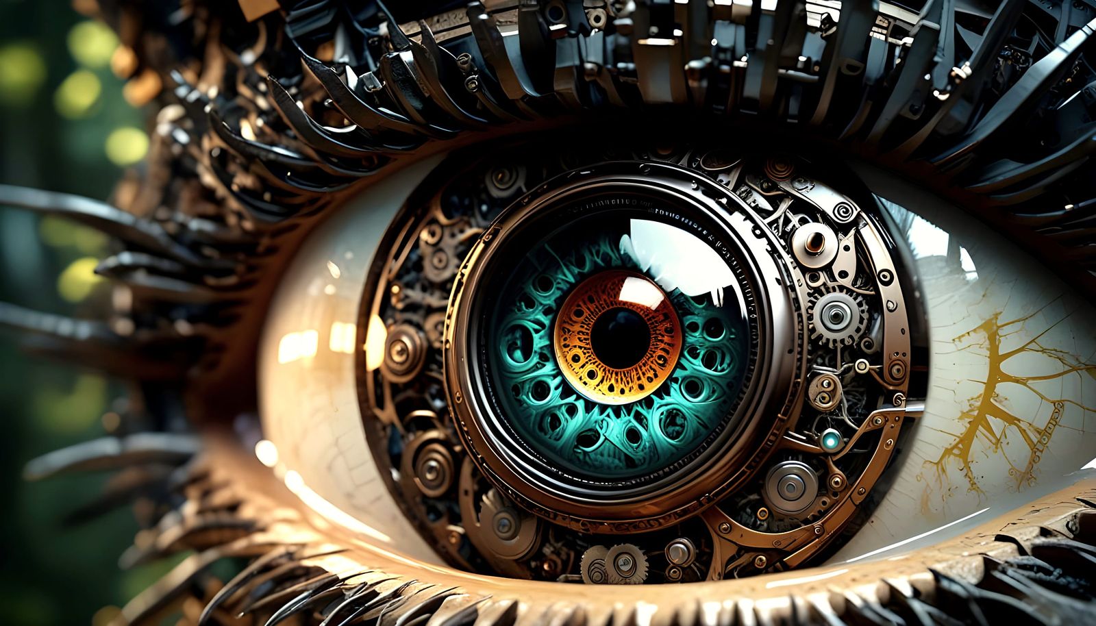 Mechanical Eye Reflecting Forest in Surreal Digital Painting