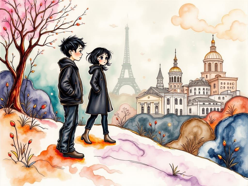Parisian Cousins in Alcohol Ink Style