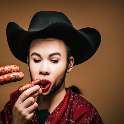 Kabuki Cowboy Eating Sausage