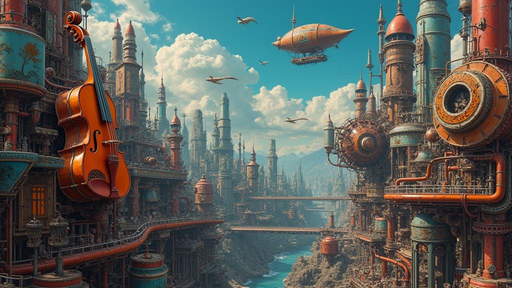 Vibrant Steampunk Metropolis Unfolds