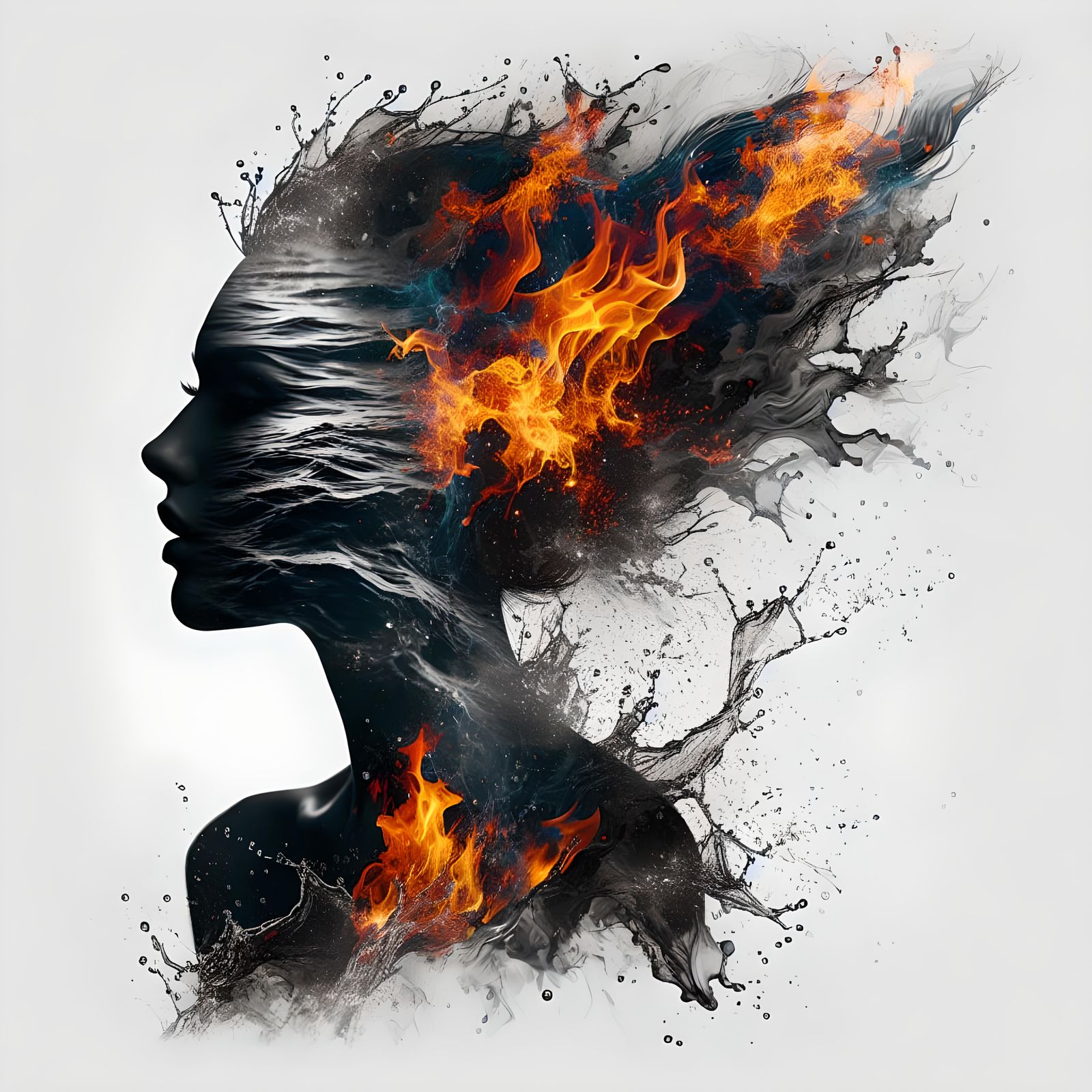 Fire and Water Woman: Double Exposure Art