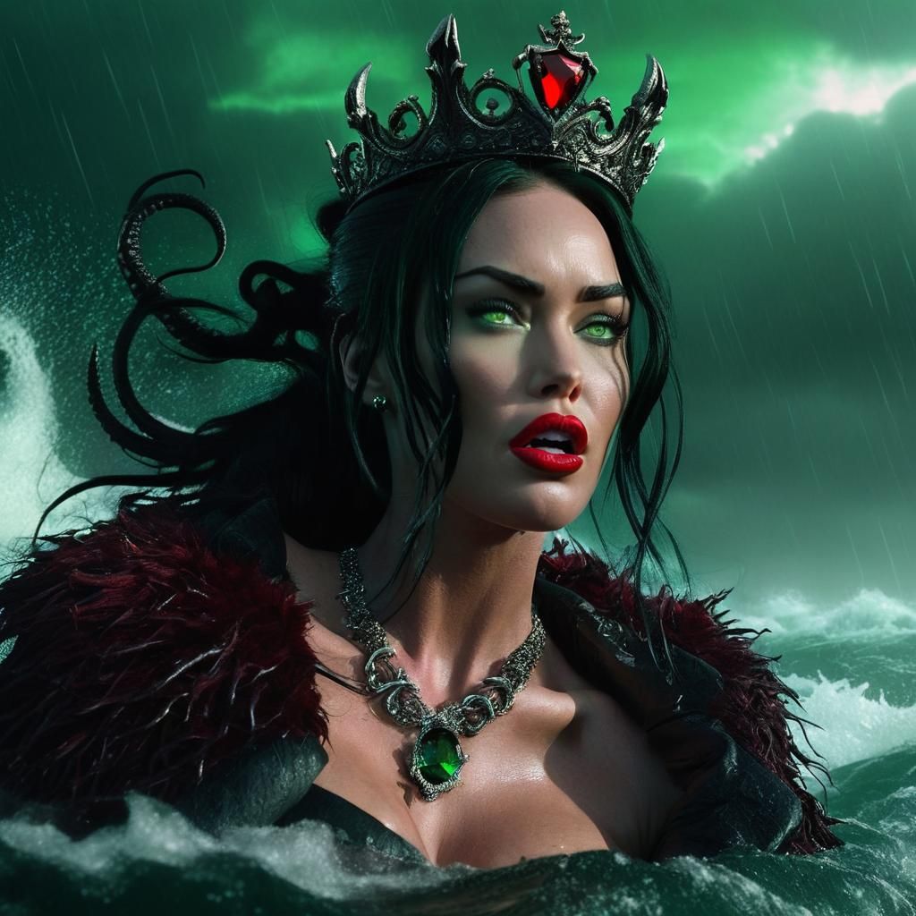 Kraken Queen Leaping from Stormy Seas