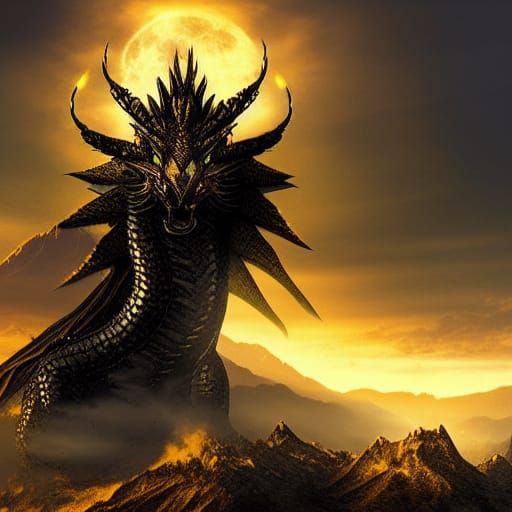 Black Dragon Emanating Golden Particles