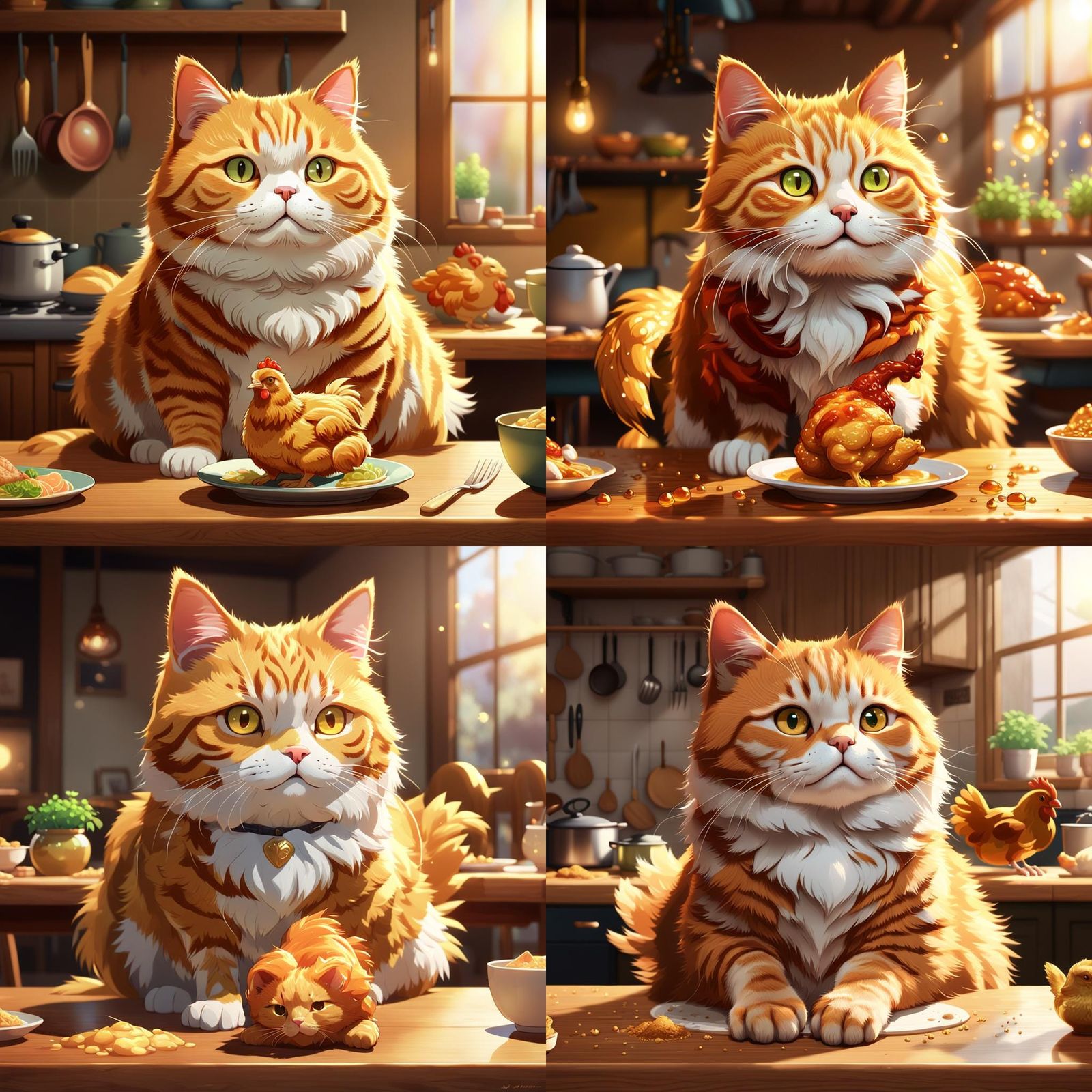 Ginger Cat and Chicken Leg: 3D Anime Art