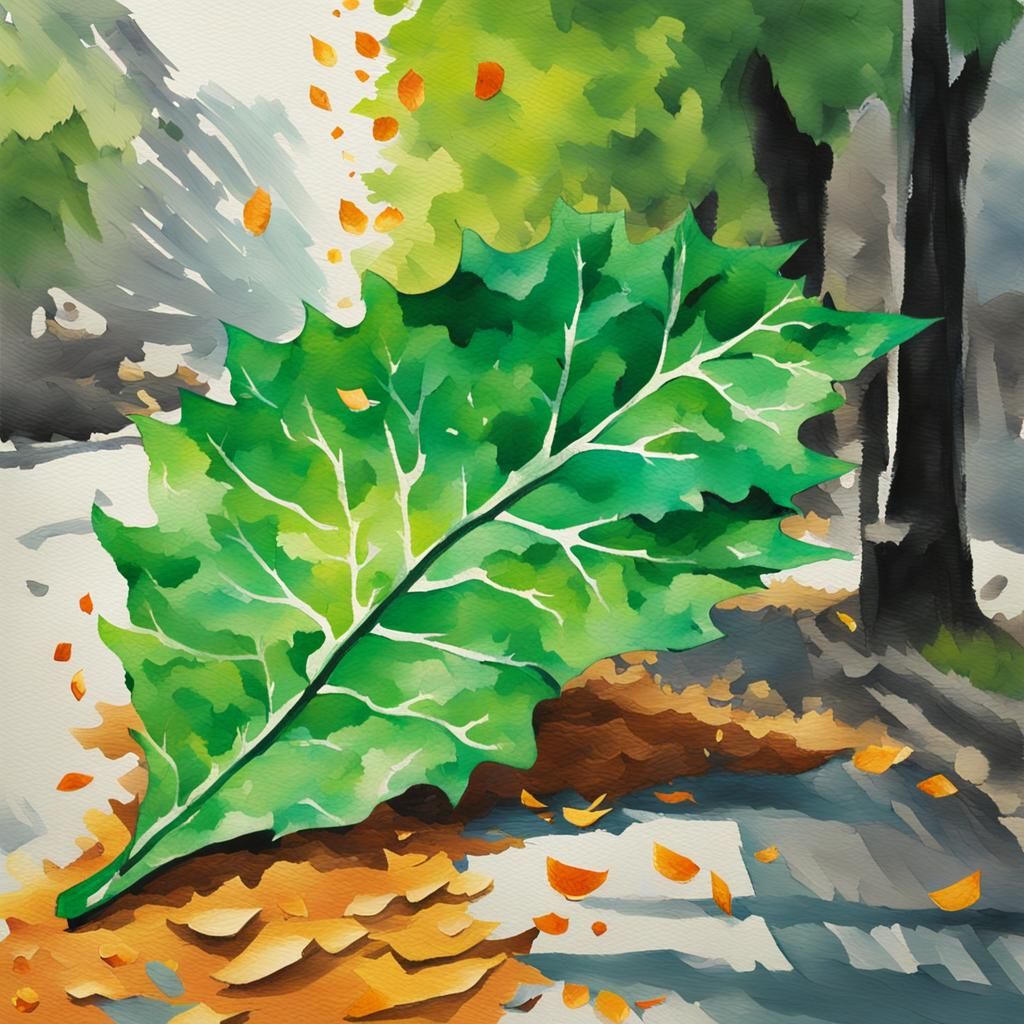 Ripped Leaf Falling: Gouache Watercolor Impressionist Painti...