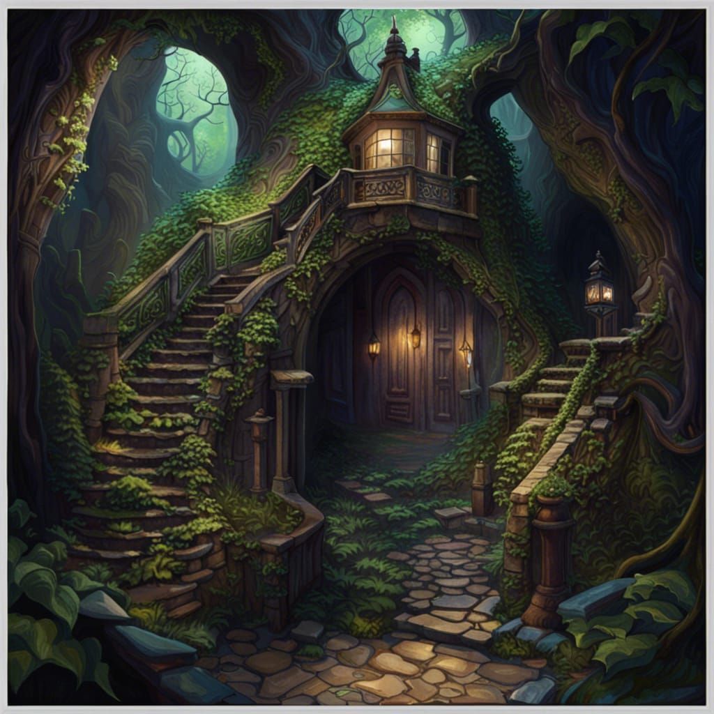 Magical Labyrinth Home in Detailed Matte Painting Style
