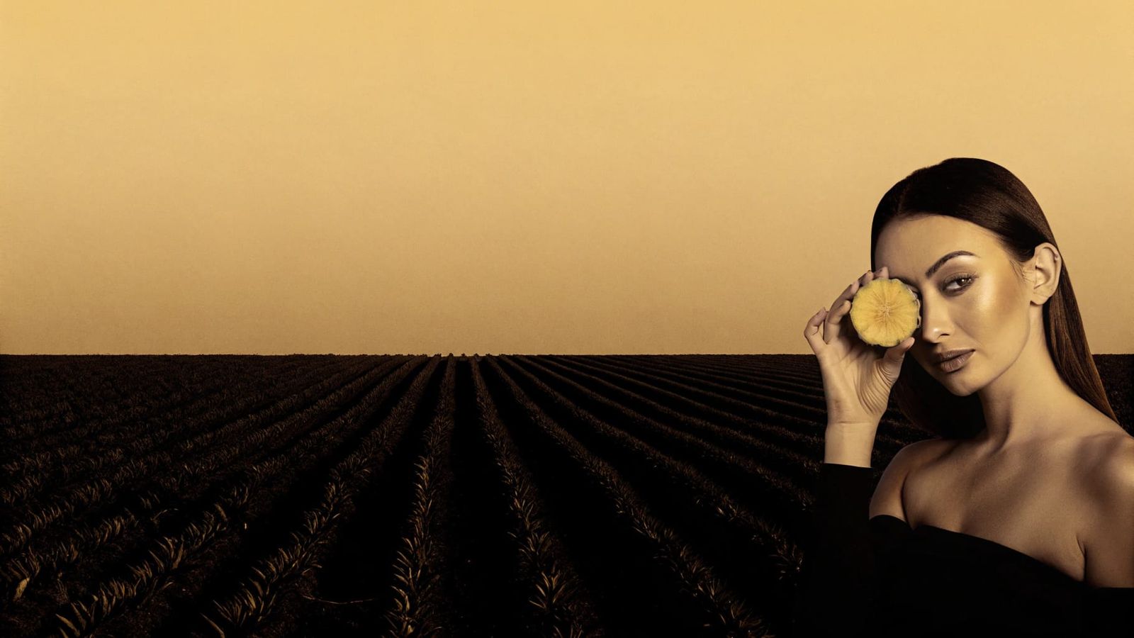 Mysterious Influencer with Pineapple in Cinematic Farm Scene