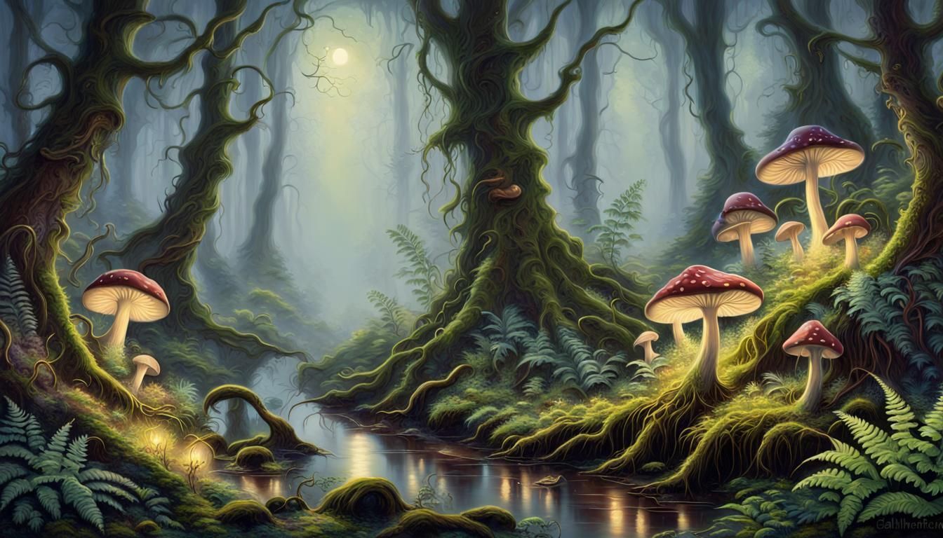 Mystical Moonlight Illuminates Fairytale Forest