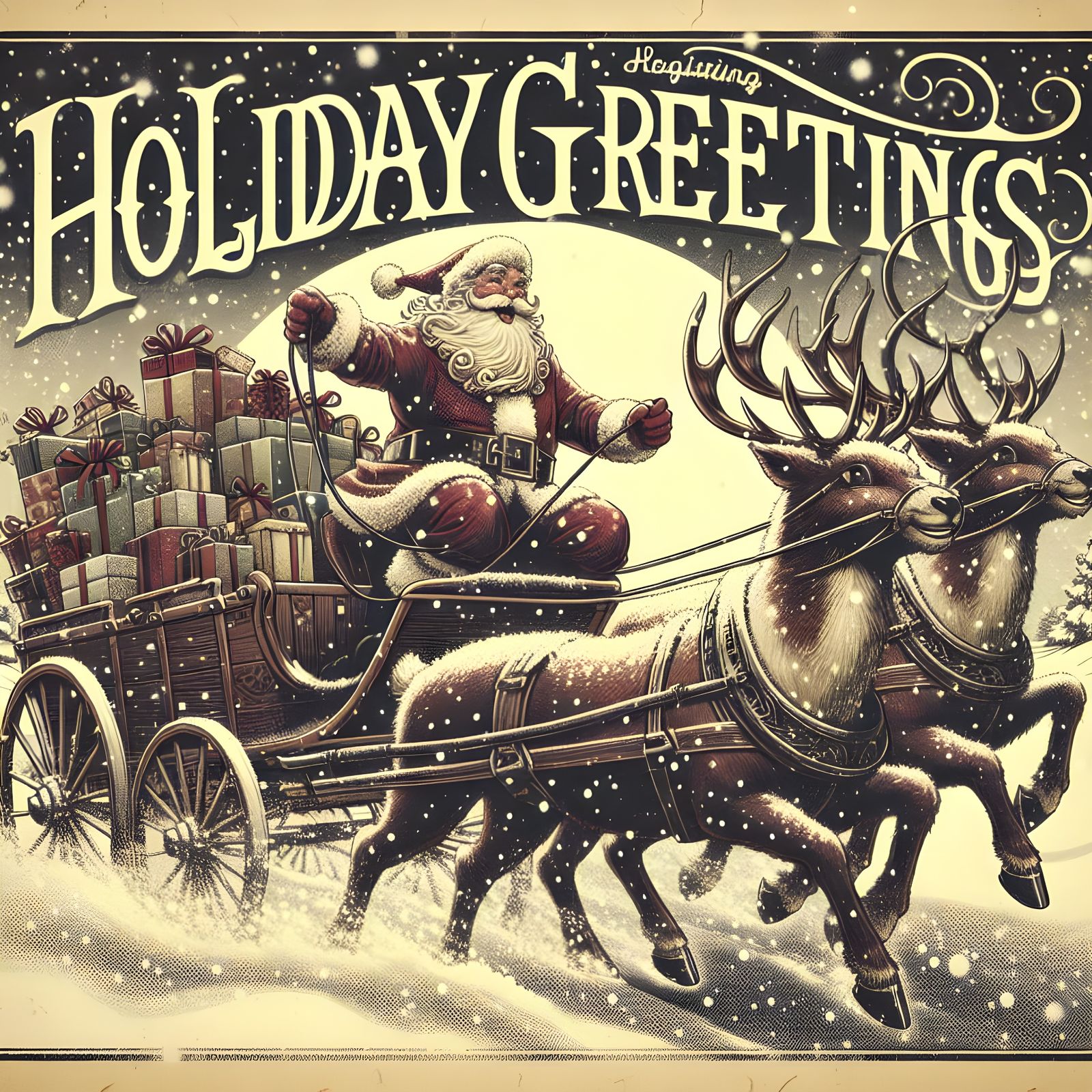 Santa's Snowy Ride: Holiday Greetings in Retro Style