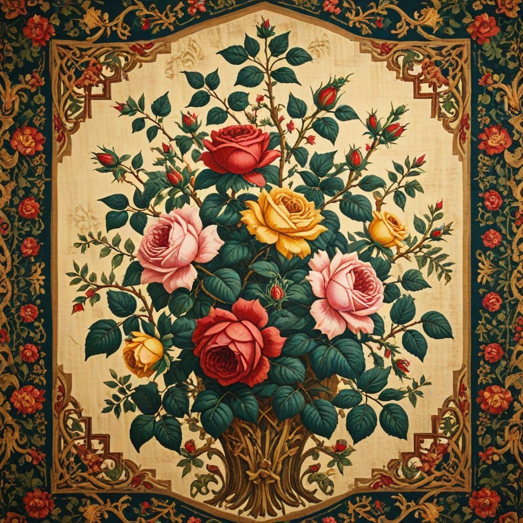 Medieval Tapestry of Ancient Rose Bush