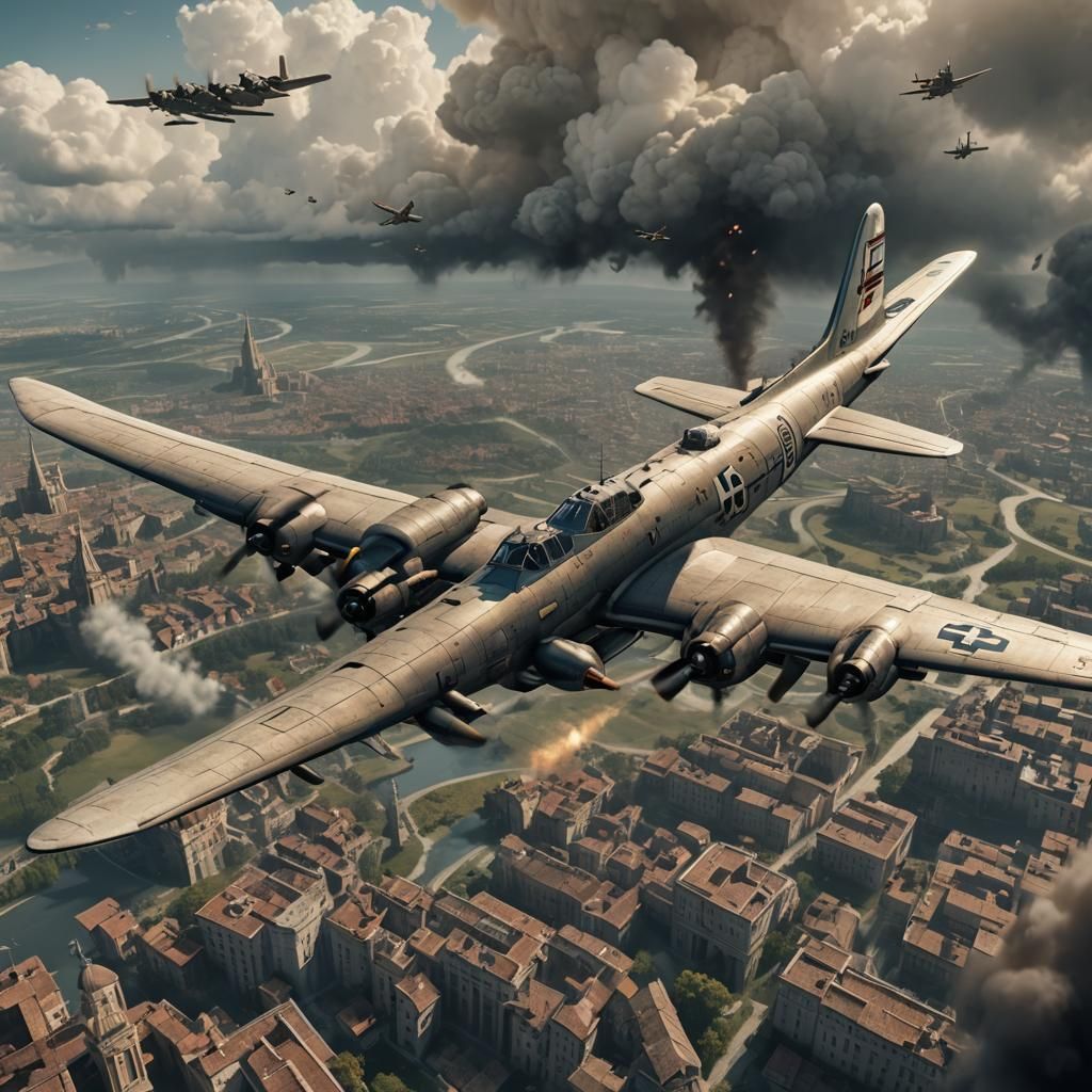 Pope Piloting B17 Bomber in Detailed Matte Painting