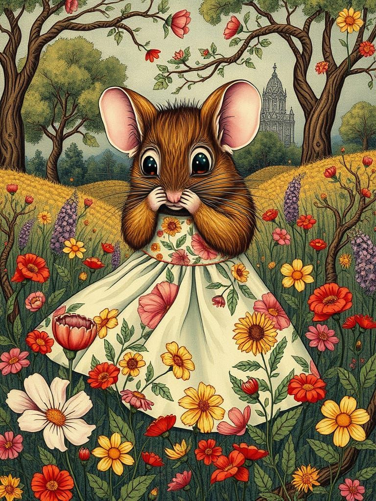 Bashful Dormouse Hiding in Wildflower Meadow