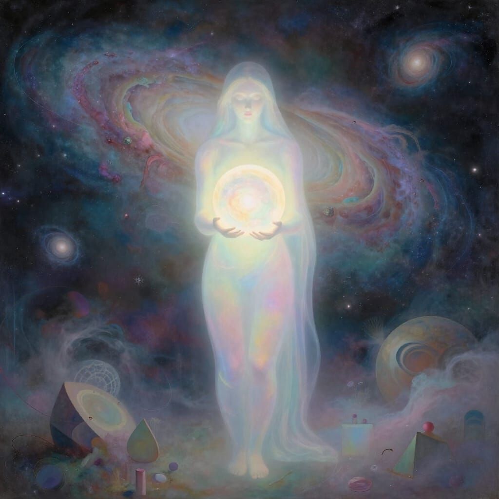 Ethereal Figure in Surreal Cosmic Dreamscape